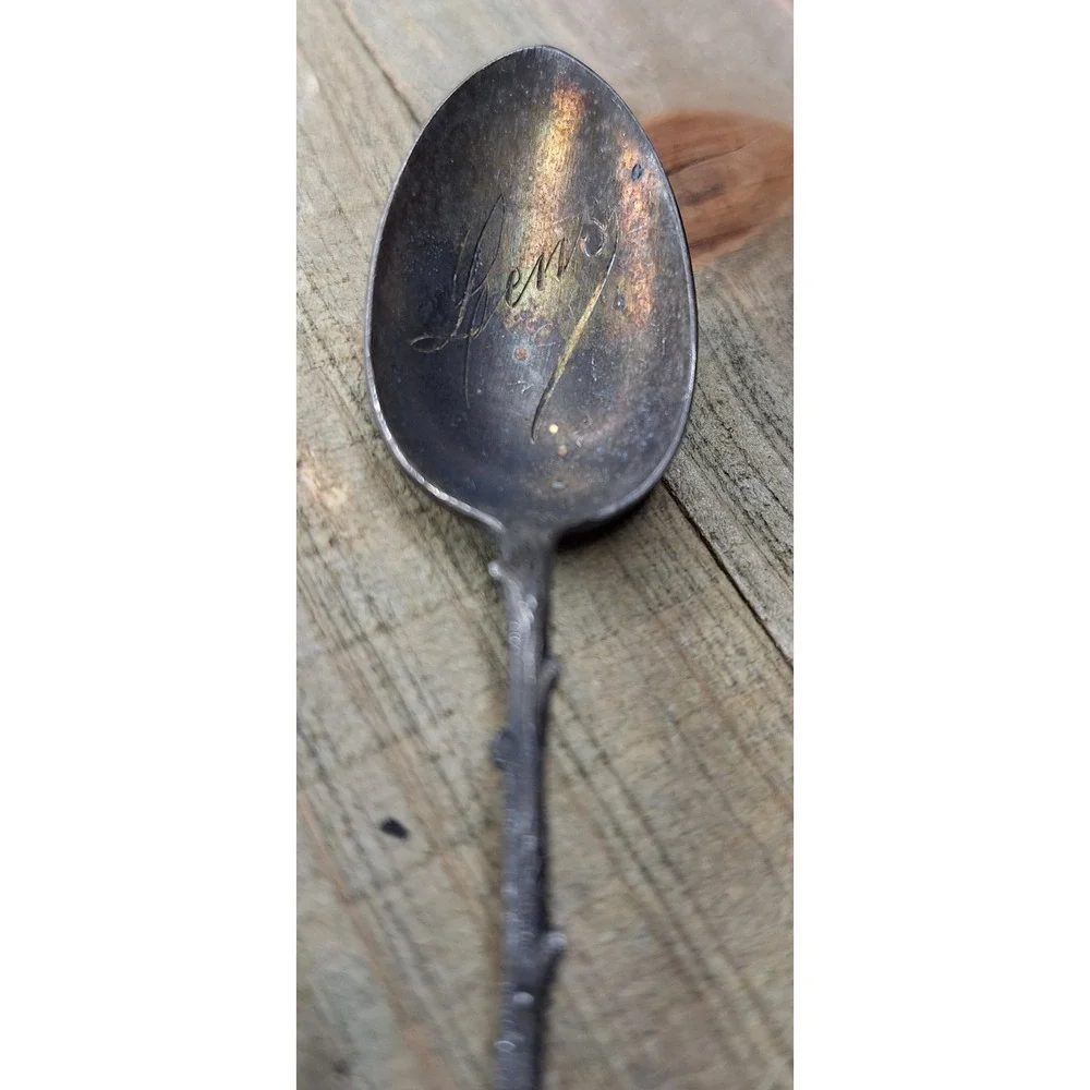 Vintage Lens France Souvenir Spoon Coat of Arms Crest Branch‎ Handle Leaf Back